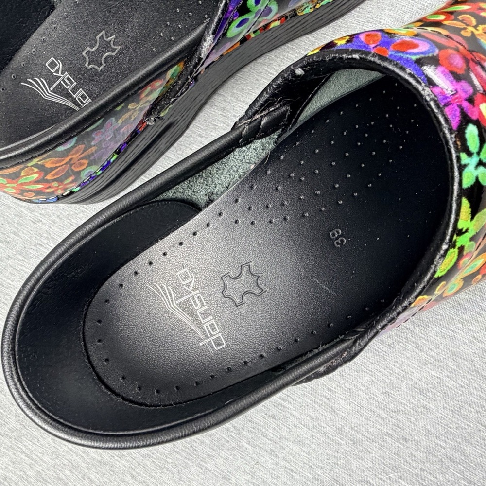 Dansko Professional Shoes Womens Size 39 Floral Patent Leather Clogs Comfort - Picture 4 of 15
